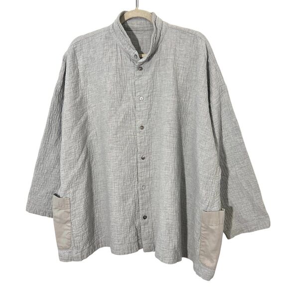 Eskandar Jacket Top Size 1( 10-12) Gray Crinkled Boxy Pockets Oversized Artsy - Picture 1 of 7